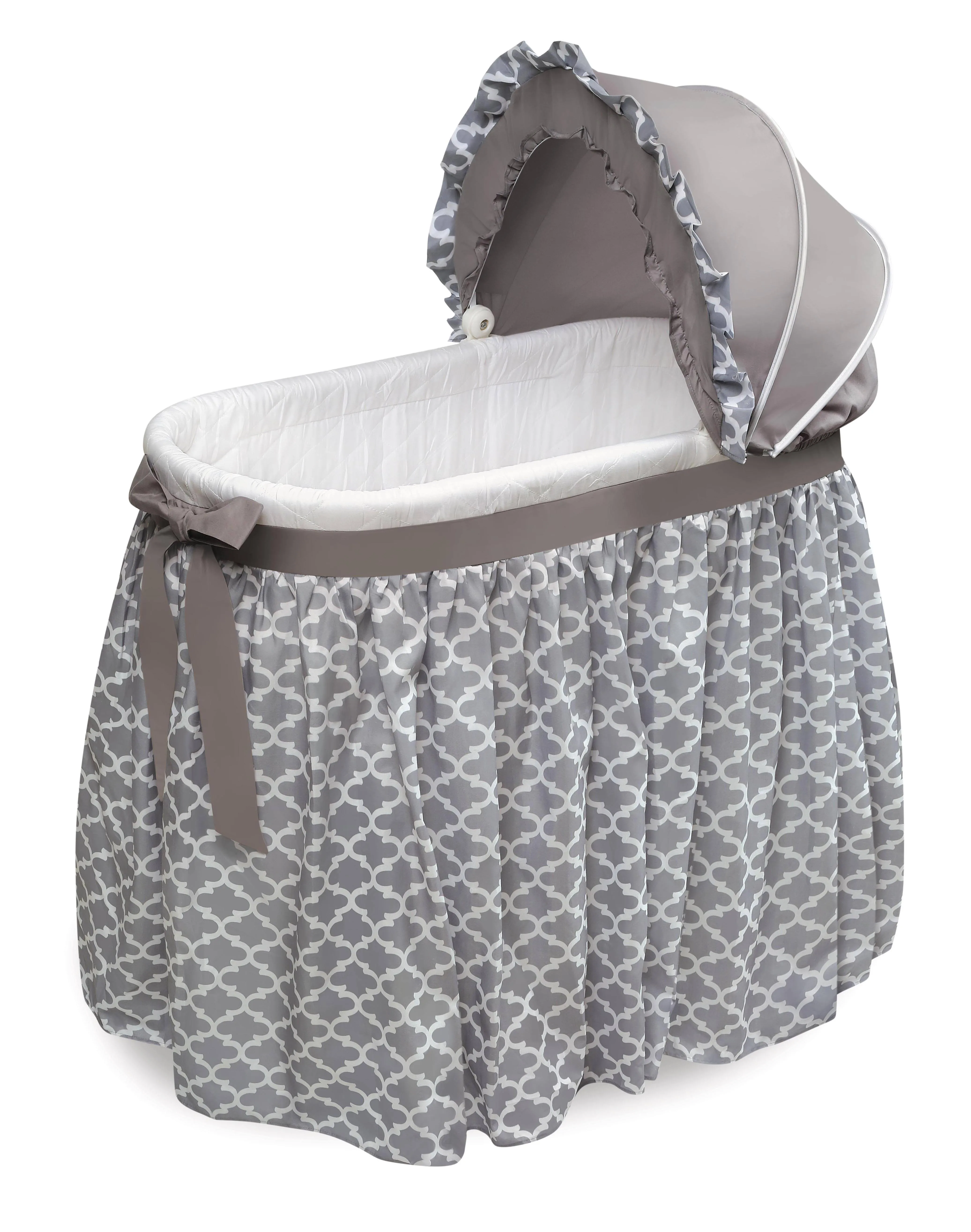 Badger Basket Wishes Oval Bassinet - Full Length Skirt - Gray/Lantern