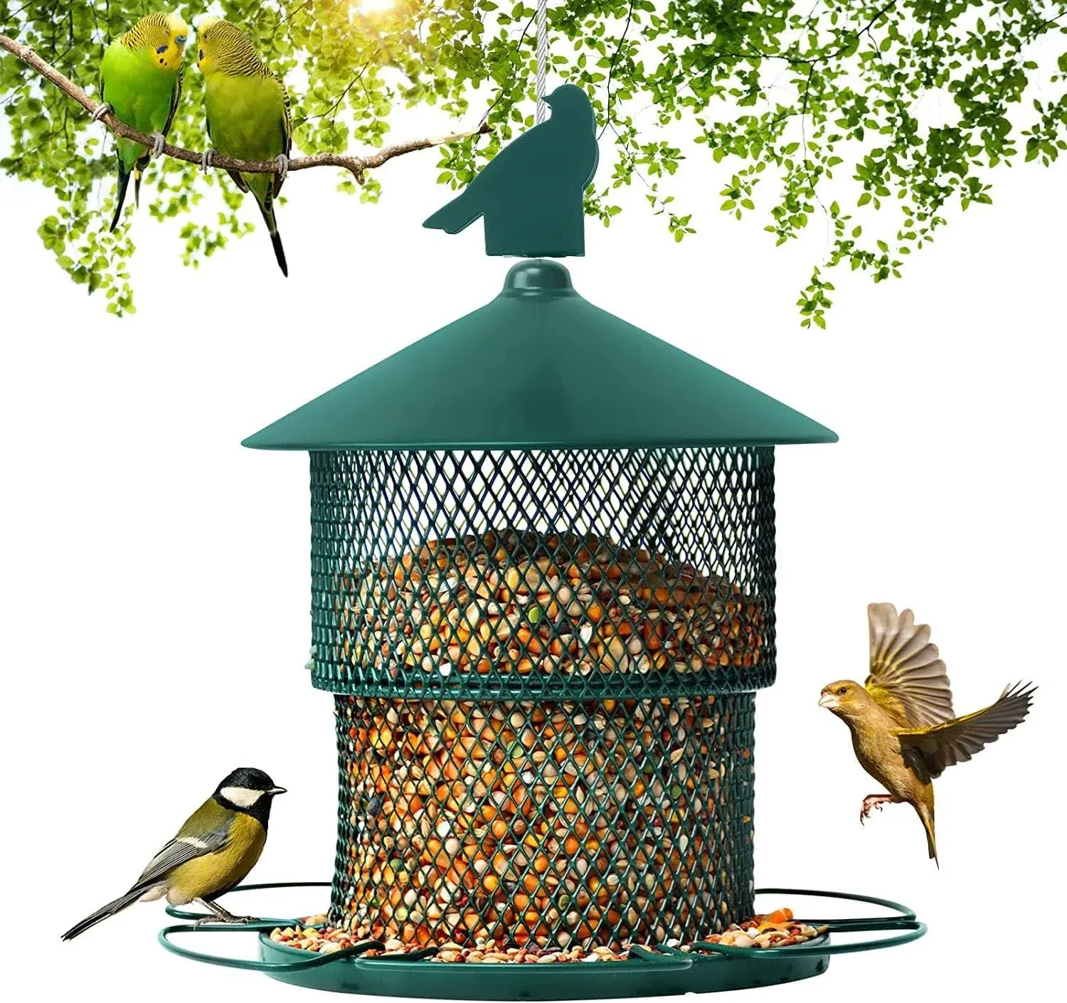 Squirrel Proof Bird Feeder,Gravity Protection Metal Bird Feeder for Outside Hanging,Mesh Wild Bird Feeder,4 Perches,2lbs Seed Capacity for Finch Cardinal Chickadee Sparrow...