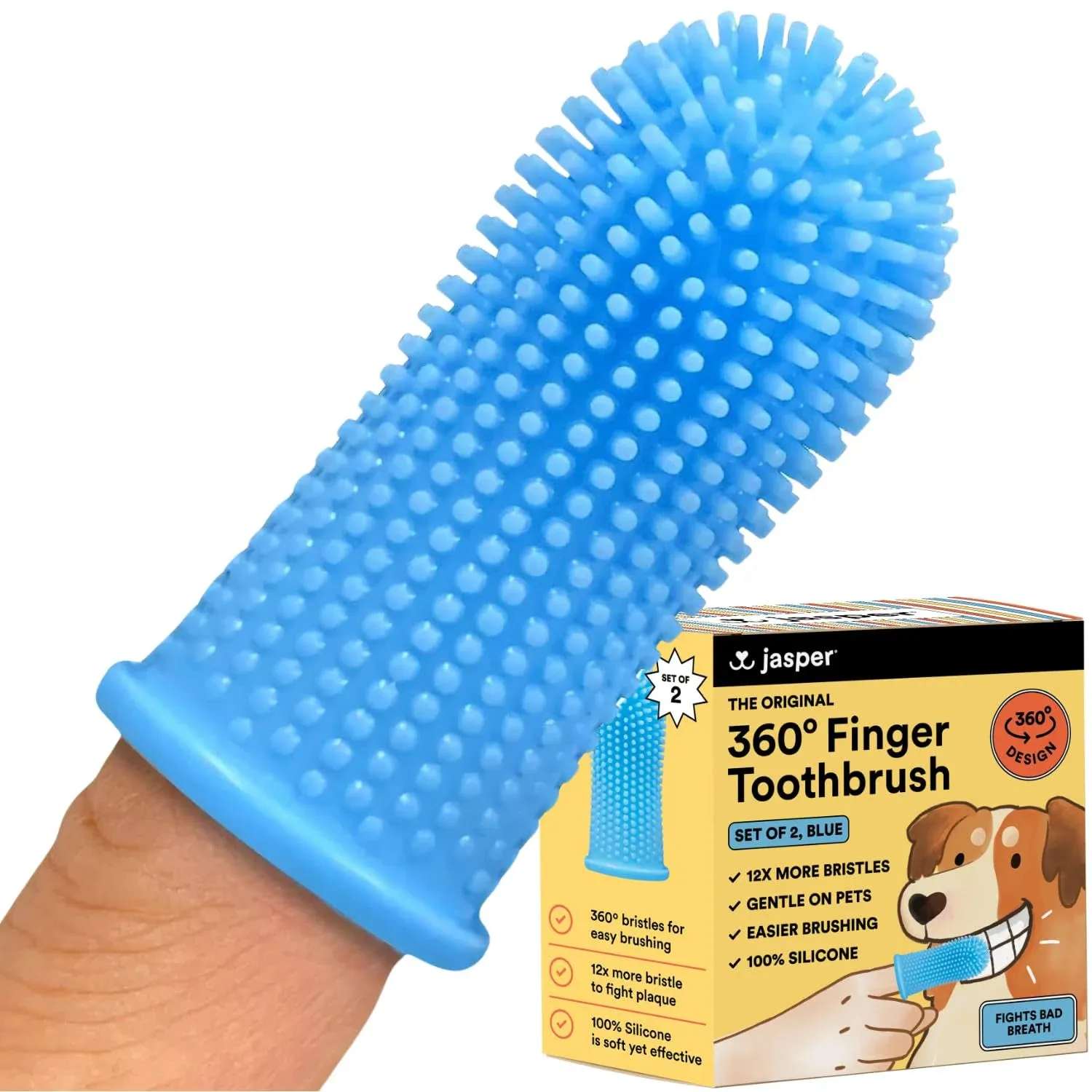 ZDog Toothbrush, 360º Finger Toothbrush Kit, Ergonomic Design 360º Bristles 2Pac