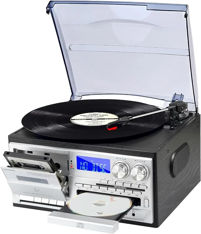 Musitrend 9 in 1 Record Player 3 Speed Vinyl Turntable with Bluetooth Am FM Raido ...