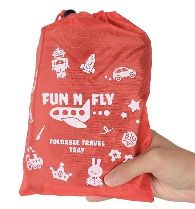 Fun N Fly Foldable Travel Tray - Portable Durable Kids, Toddler, Baby Blue Red