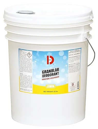 Big D 151 Granular Deodorant Moisture Absorbent, Lemon Fragrance, 25 lb Container - Absorbs Accidental Spills for Easy Clean-up - Ideal for use in Garbage dumpsters, Trash cans, kennels