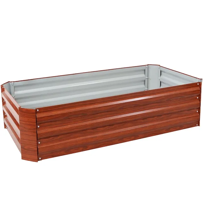 Sunnydaze 48-Inch Galvanized Steel Outdoor Raised Garden Bed - Rectangle Planter for Vegetables and Flowers - Woodgrain