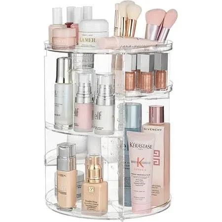 HBlife 360 Rotating Makeup Organizer Adjustable Carousel Large Capacity Revolving Perfume Organizer Skincare Organizers Cosmetic Storage Spinning Holder for Vanity, Clear