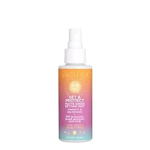 Pacifica Beauty, Set & Protect Matte Sheer Setting Mist SPF 45, Face Sunscreen, UVA/UVB Protection, Broad Spectrum, Sets Makeup, Oil Control, 4 Fl Oz, Vegan + Cruelty Free