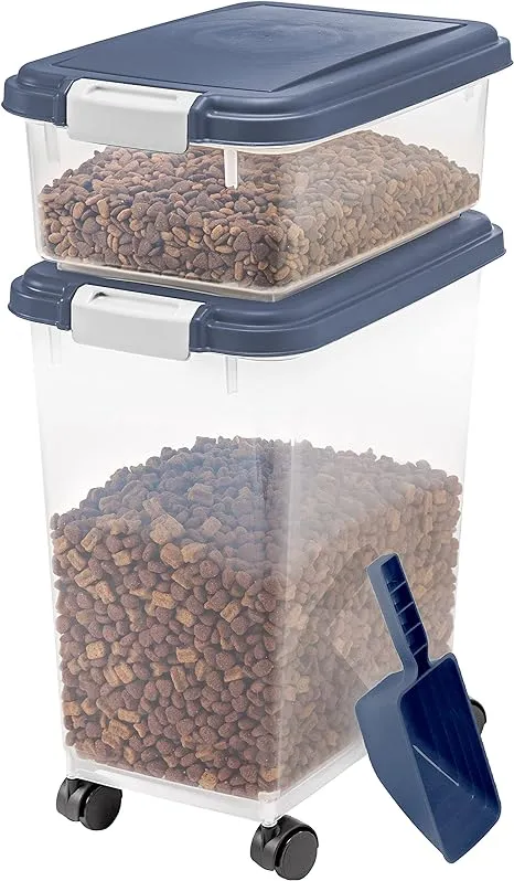 IRIS USA 3-Piece WeatherPro Airtight Stackable Dog, Cat & Bird Food Storage Container Combo with Scoop & Treat Box