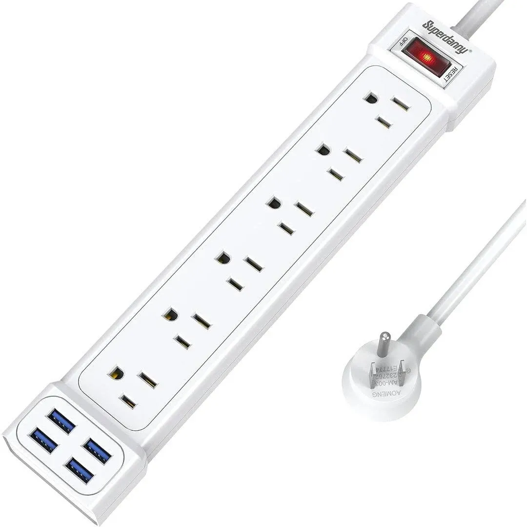 SUPERDANNY SD120103002 Power Strip Surge Protector Power Strip USB Ports 6 Outlet ...