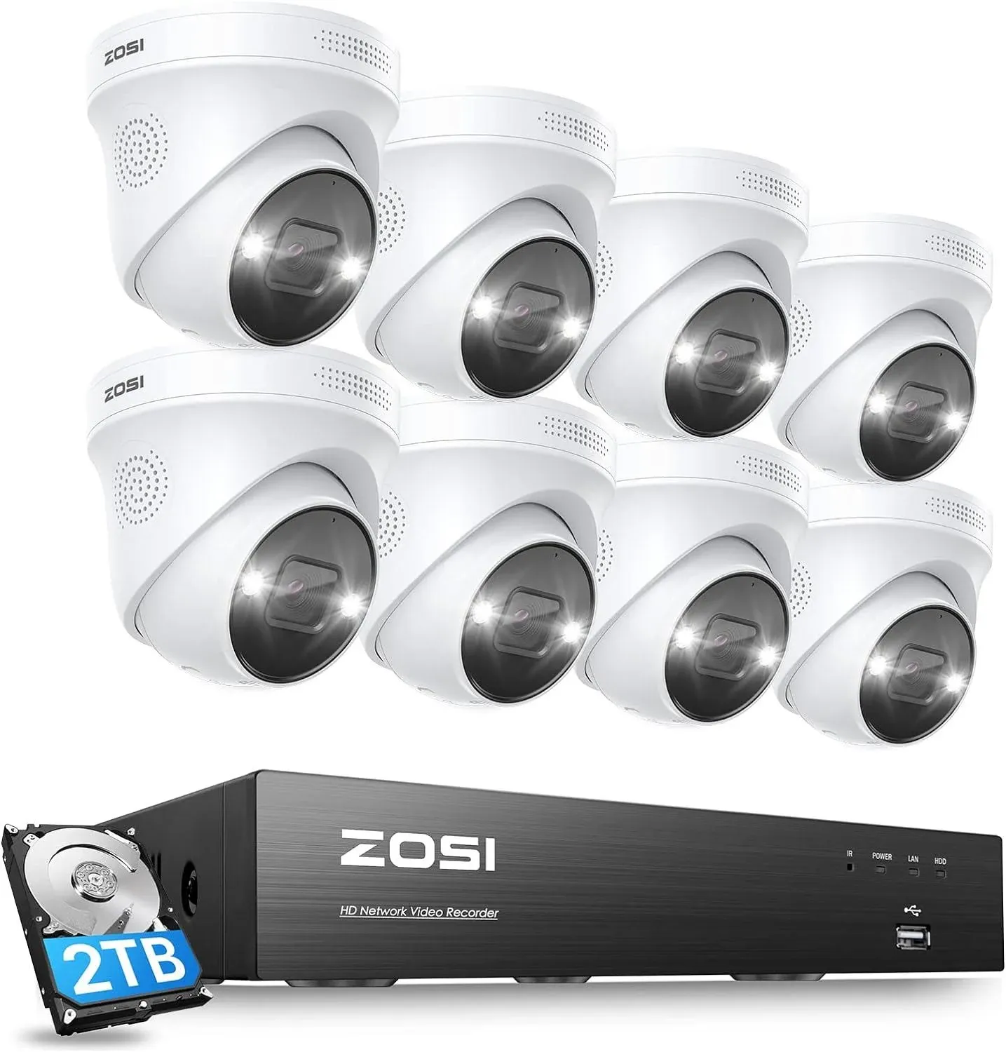 ZOSI 4K 8CH NVR 5MP PoE Security Camera System Night Vision Outdoor playback 2TB