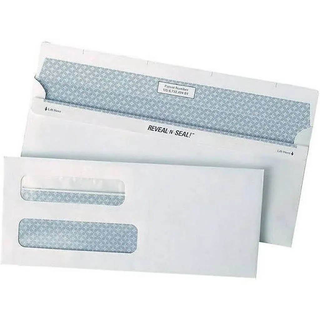 Staples Reveal-N-Seal Security Tinted Dbl Window #8 5/8 Envelopes White 500/bx