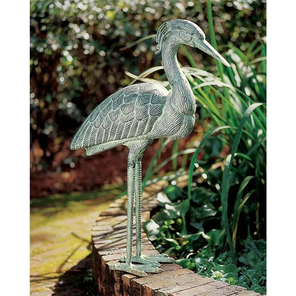 Achla HSB-01 Stately Heron Statue - Blue-Grey Cast Aluminum - Verdigris