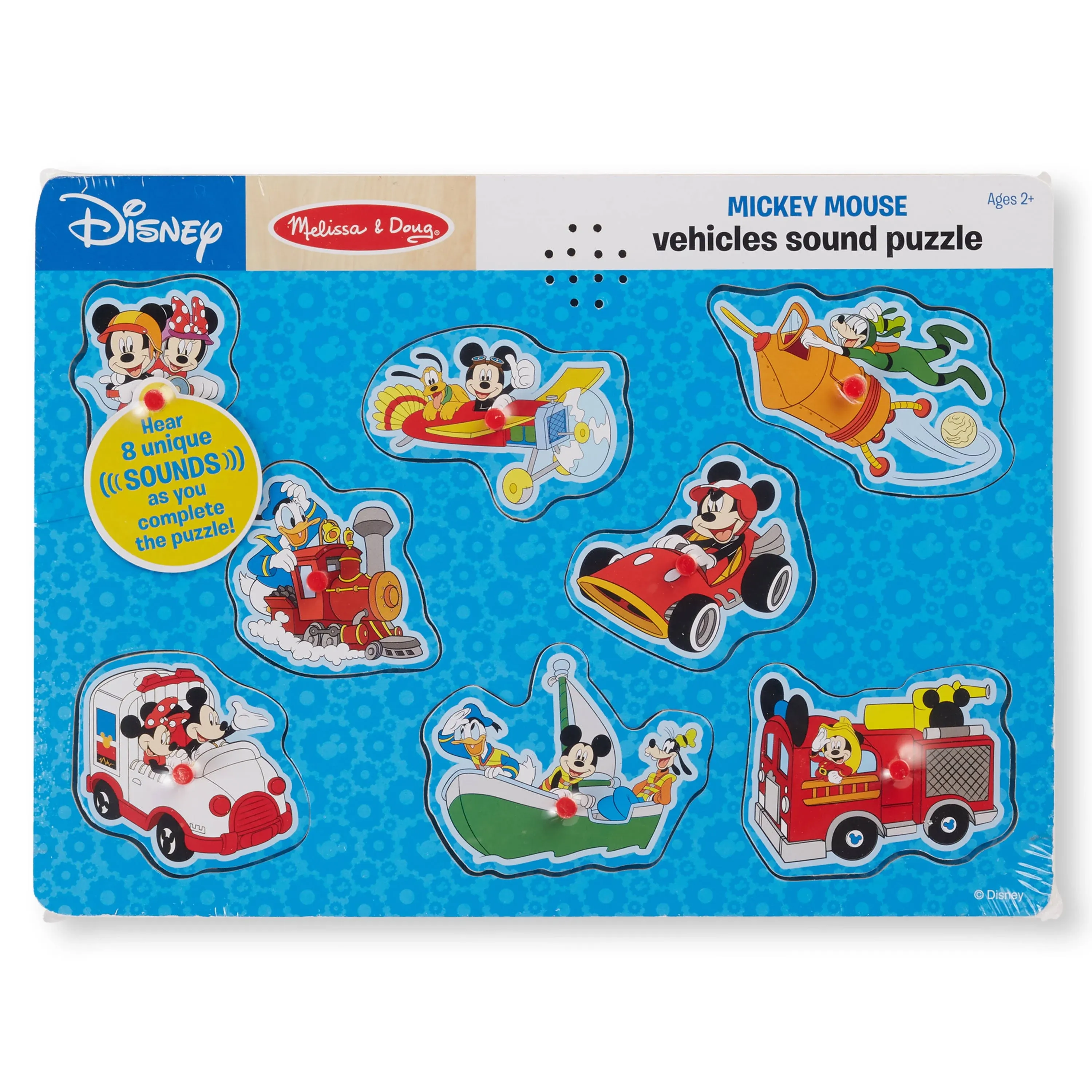 Melissa and Doug Disney Mickey Mouse Vehicles Sound Wooden Puzzle - New