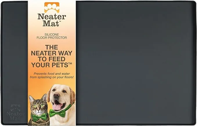 Neater Pet Brands Neater Mat - Waterproof Silicone Pet Bowls Mat - Protect Floors from Food & Water (19" x 12", Midnight Black)