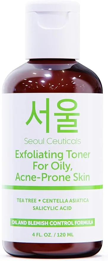 Seoul Ceuticals Korean Skin Care Exfoliating Korean Toner for Oily Acne Prone Skin - Korean Beauty Skincare Tea Tree Toner for Face, 4oz