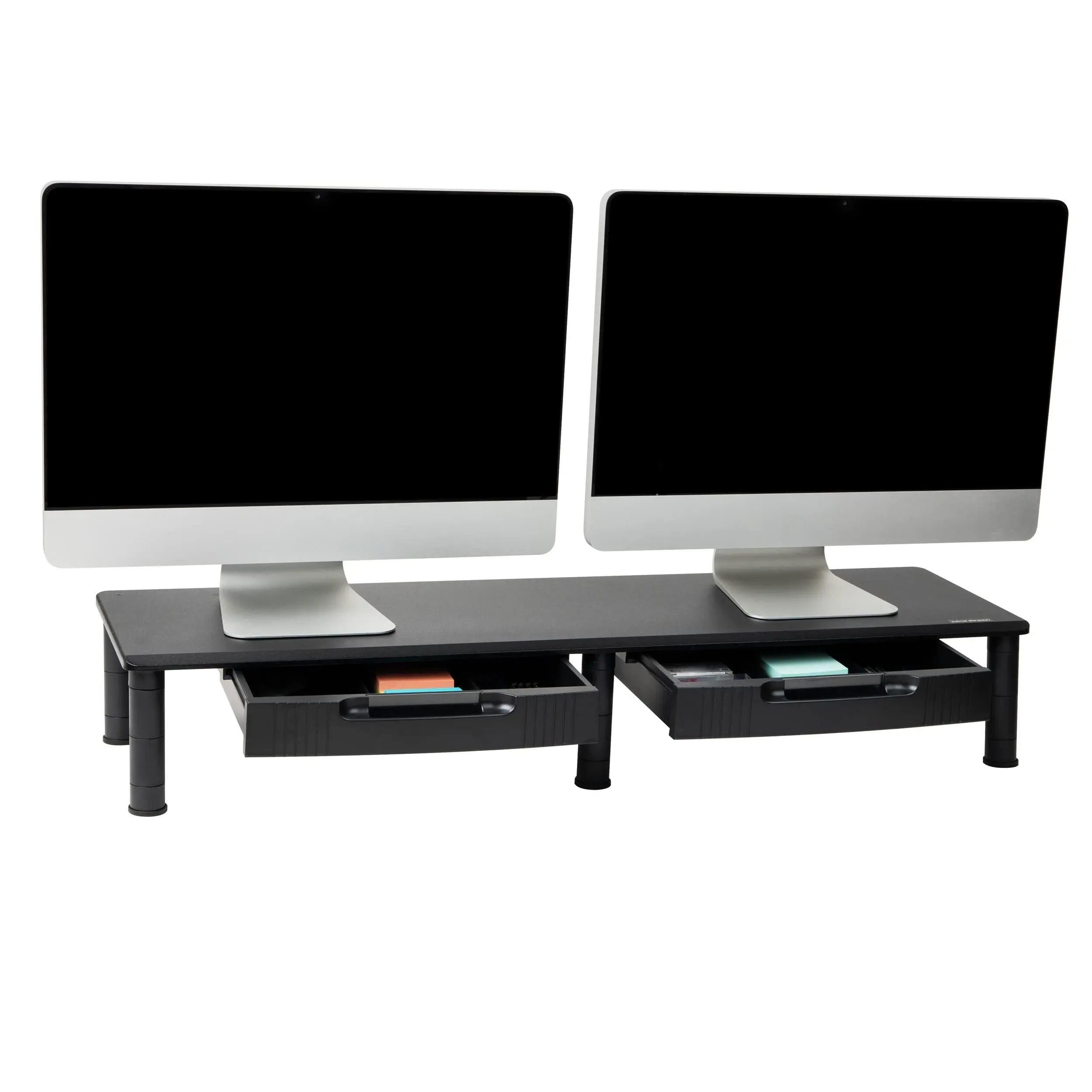 Mind Reader Large Dual Monitor Stand with Storage Riser Black