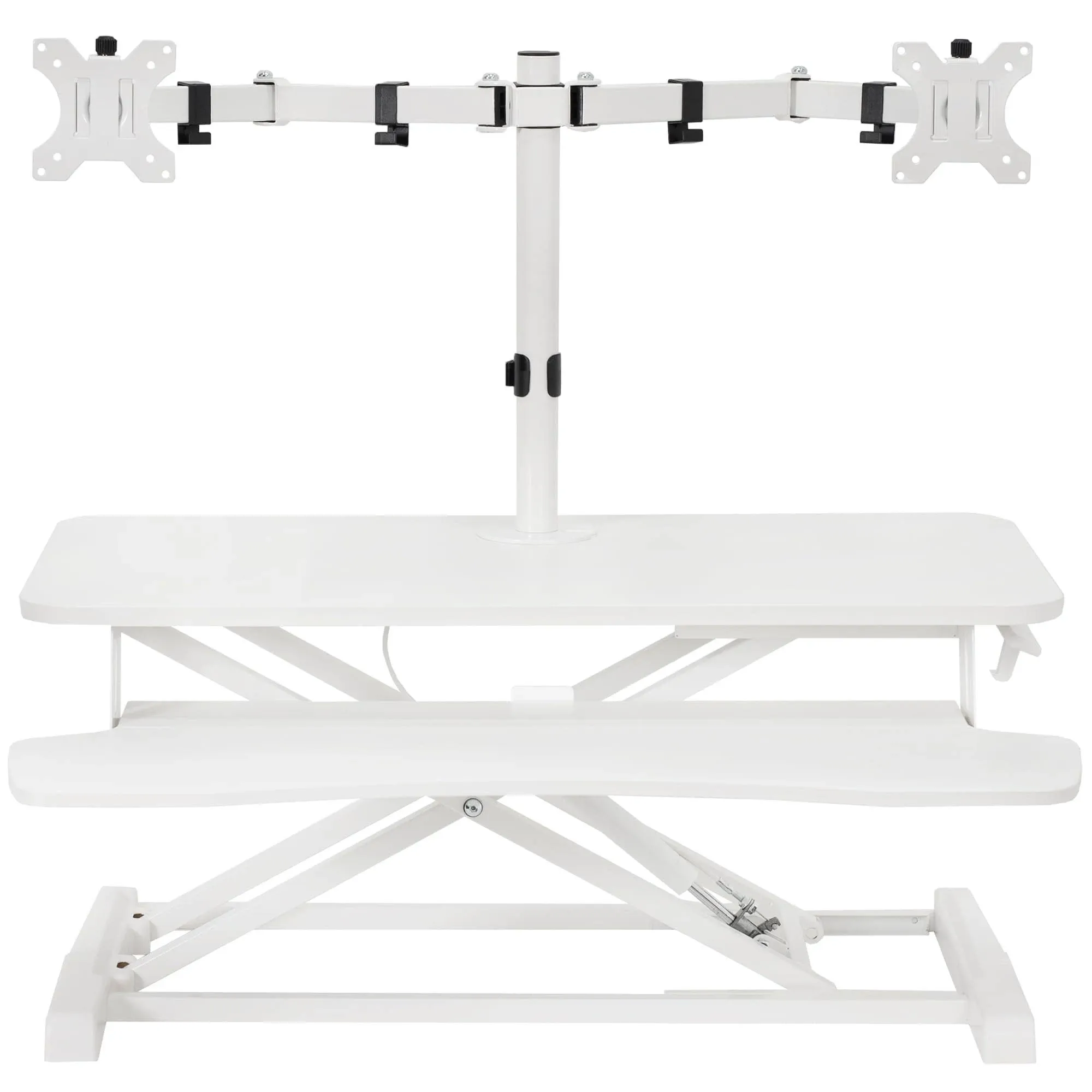 Vivo White 32" Standing Desk Riser with Adjustable Dual 13" to 30" Monitor Mount