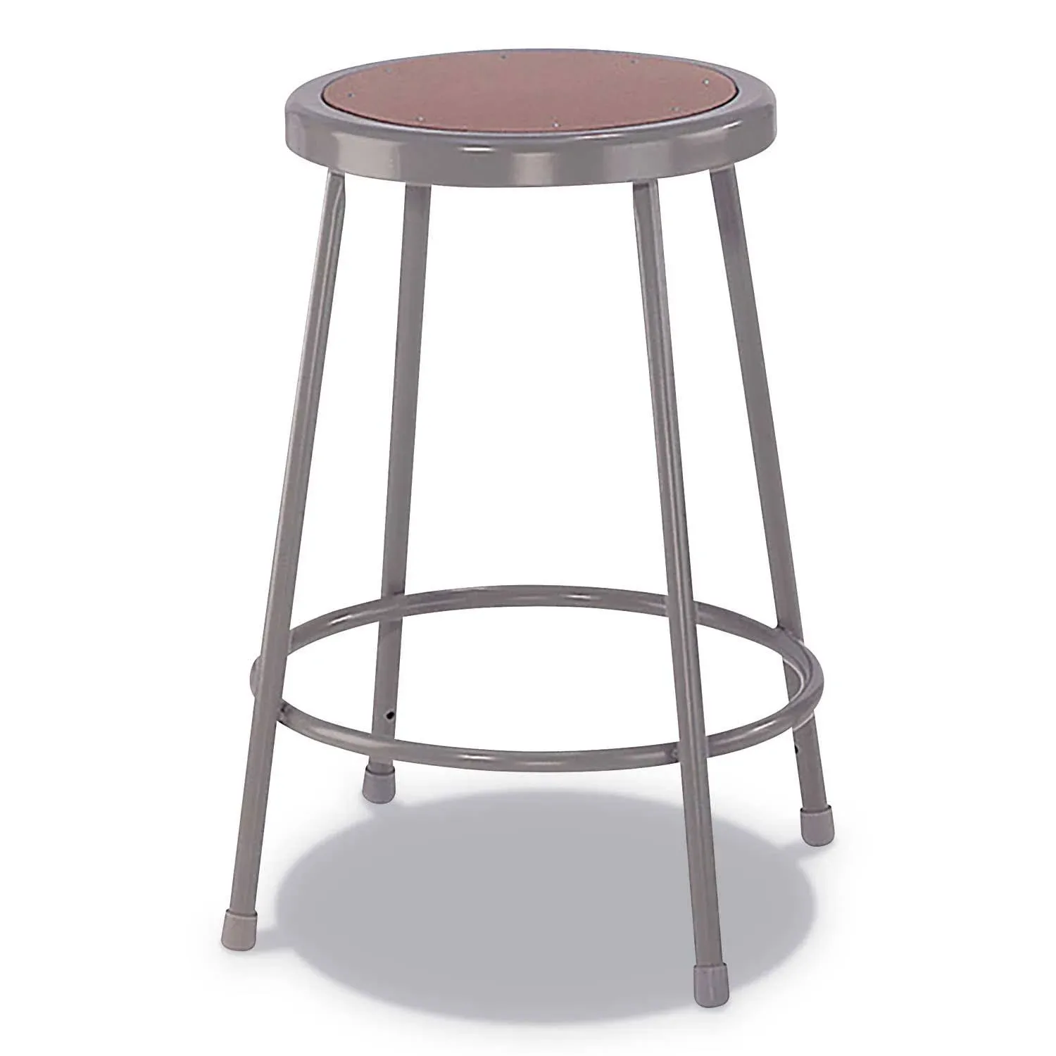 Alera - Industrial Metal Shop Stool, Backless, Supports Up to 300 lb, 24" Seat Height, Brown Seat, Gray Base