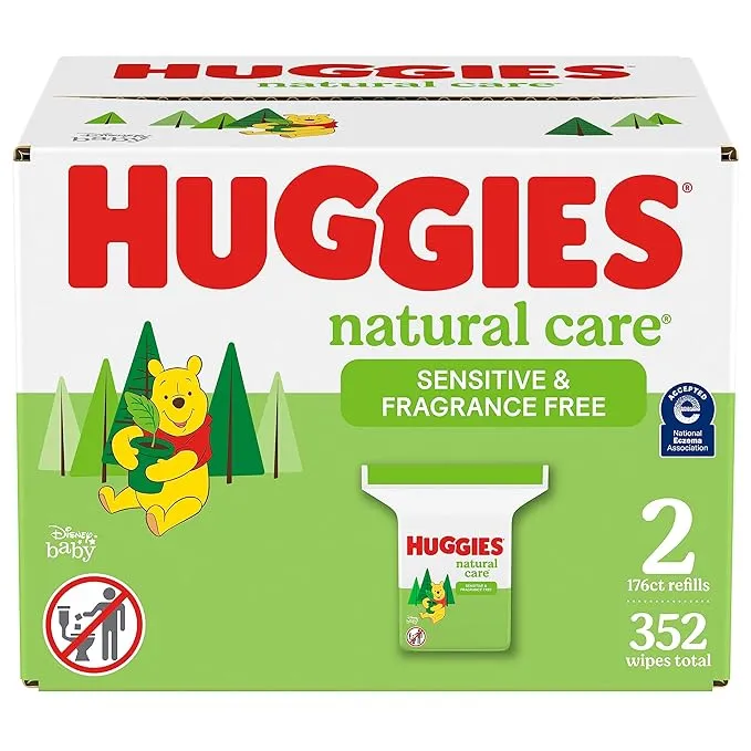 Детские влажные салфетки Huggies Natural Care Sensitive, без запаха, 2 сменных блока, всего 352 шт. (Выберите для получения дополнительных вариантов)