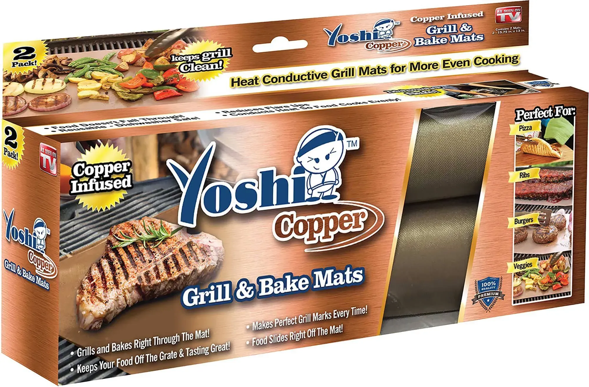 As Seen On TV Yoshi Copper Grill & Bake Mats - 2 pack