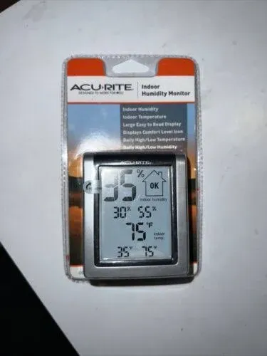 AcuRite 00613 Digital Hygrometer & Indoor Thermometer Pre-Calibrated Humidity Gauge, 3" H x 2.5" W x 1.3" D, Black