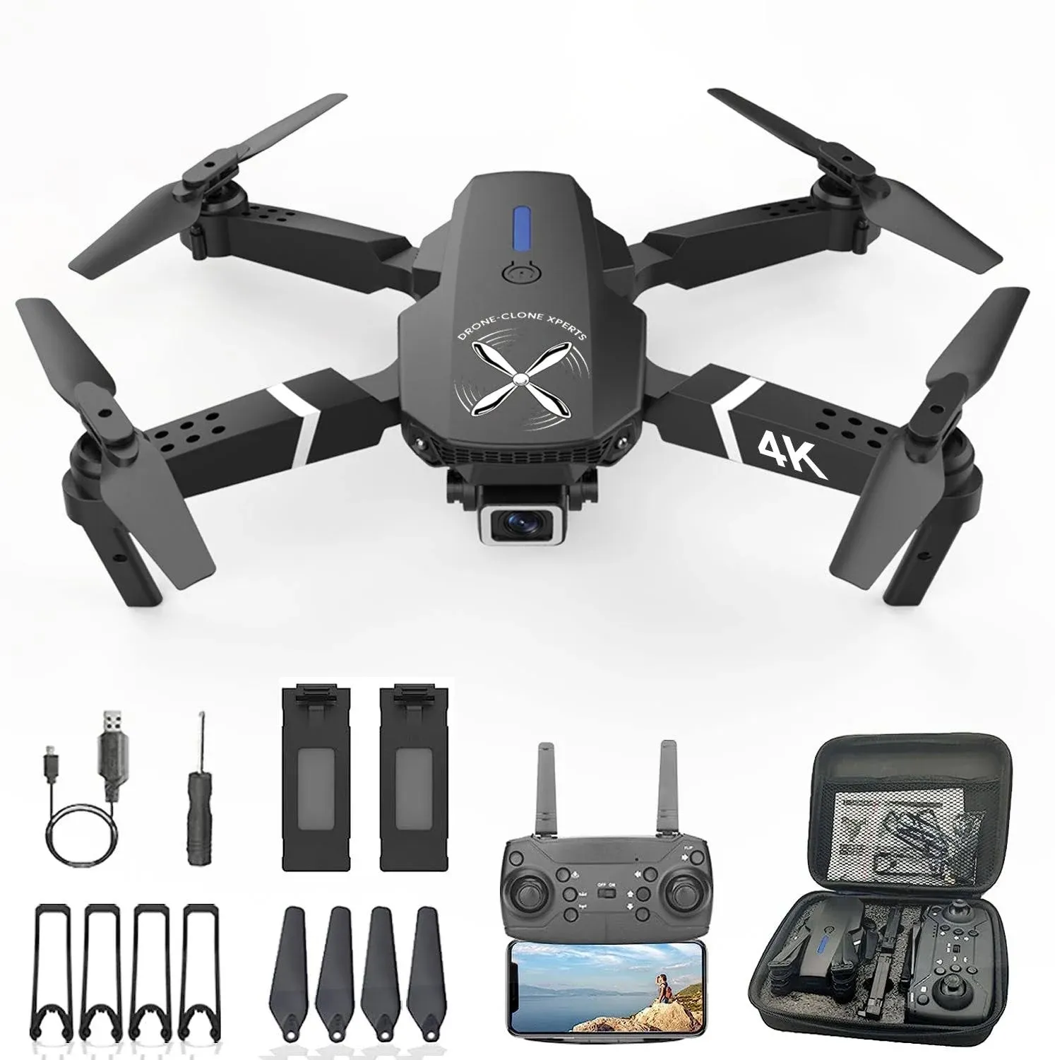 Drone-Clone Xperts Falcon 4K Drone Pro EXTREME Upgrade With 4K Camera Adults Beginners Kids, Foldable RC Quadcopter, Toys Gifts, FPV Video, Carry Case, One Key Start, Follow Mode, Includes 4 Batteries