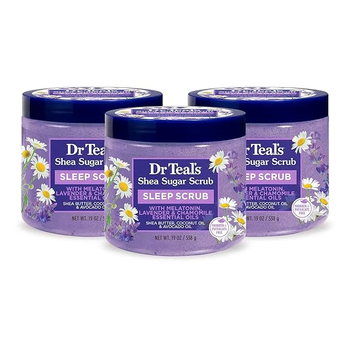 Dr Teal's Shea Sugar Body Scrub - Melatonin with Essential Oils (19oz, Pack of 3)