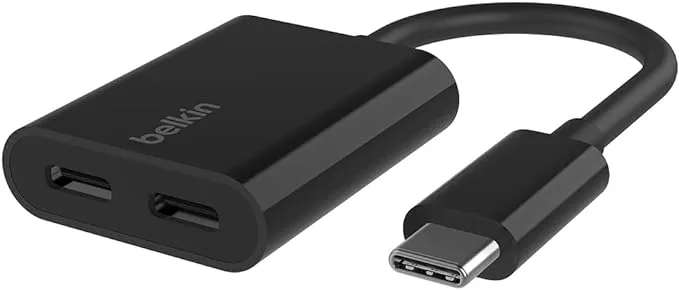 Belkin RockStar USB-C Audio + Charge Adapter, Headphone Adapter w/ USB-C 60W Power Delivery Fast Charging for iPhone, iPad Pro, Galaxy, Note, Google Pixel, LG G6, Sony Xperia, OnePlus, & More - Black