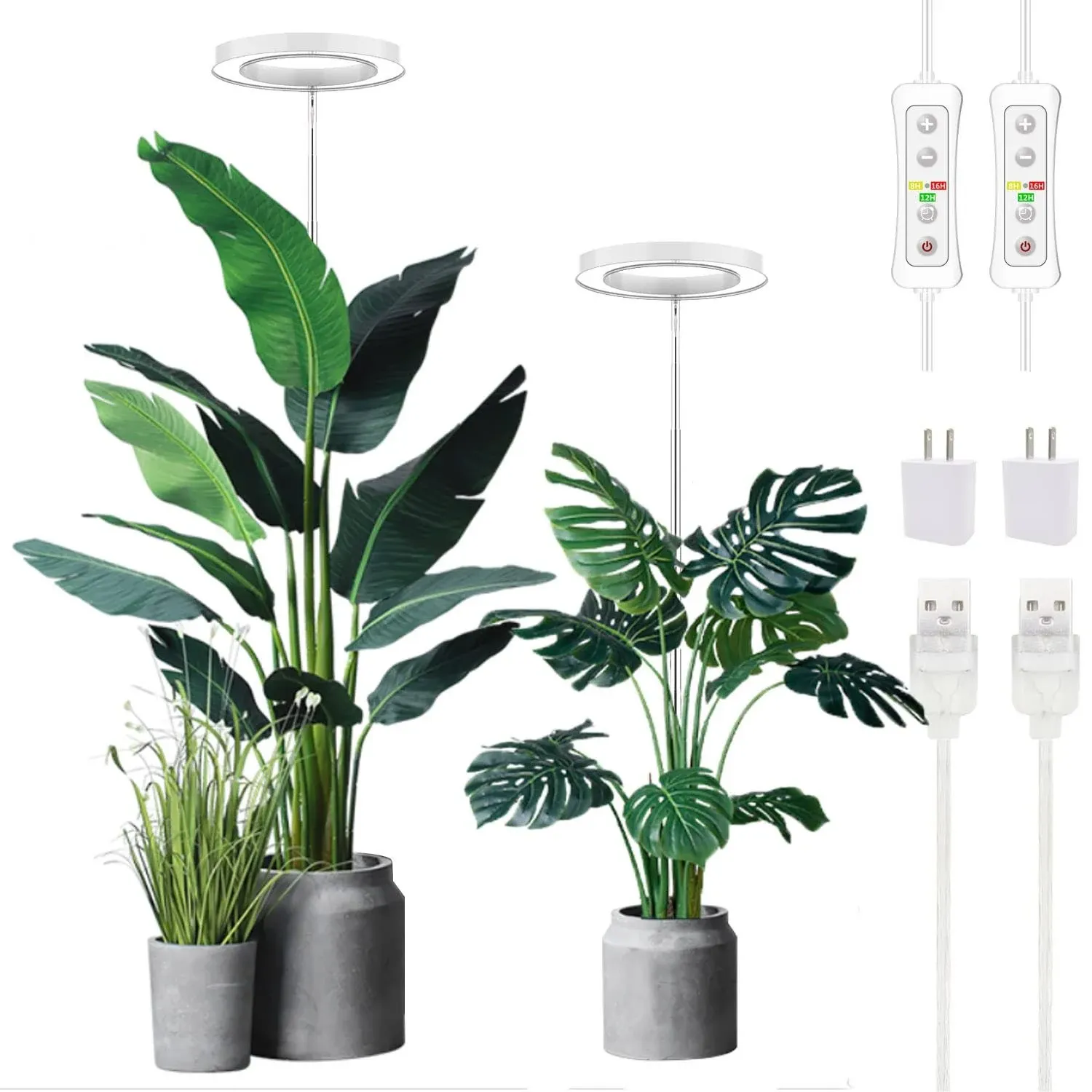 Plant Grow Light,yadoker LED Growing Light Full Spectrum for Indoor Plants,Height Adjustable, Automatic Timer, 5V Low Safe Voltage,Idea for Large Plant Light, 2 Pack