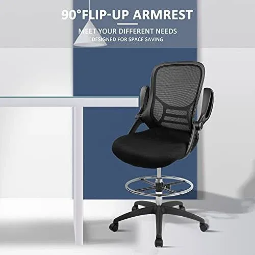 High-Back Mesh Ergonomic Drafting Chair Tall Office Chair Standing Desk Stool