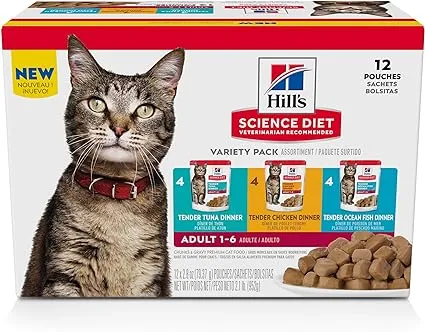 Hill's Science Diet Adult Tender Dinner Variety Pack Wet Cat Food, 2.8 oz., Pack of 12 Pouches