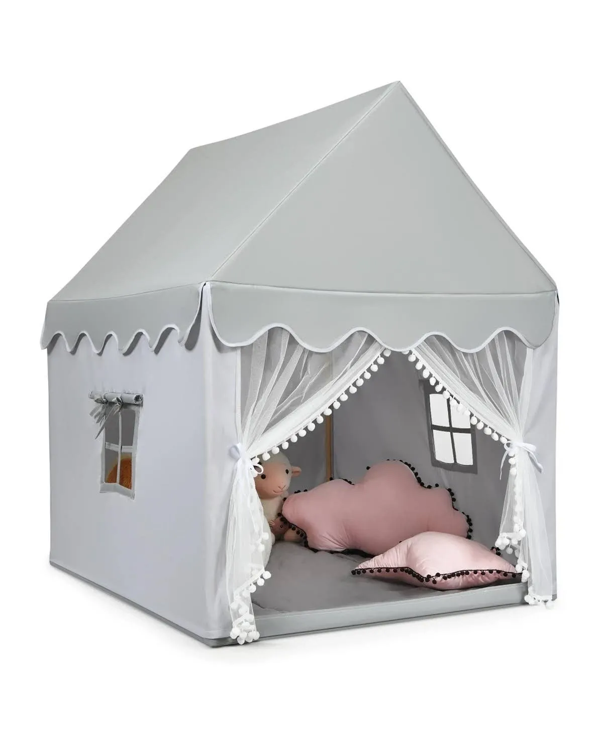 Costway Kids Play Tent Large Playhouse Children Play Castle Fairy Tent Gift w/ Mat Gray - Gray