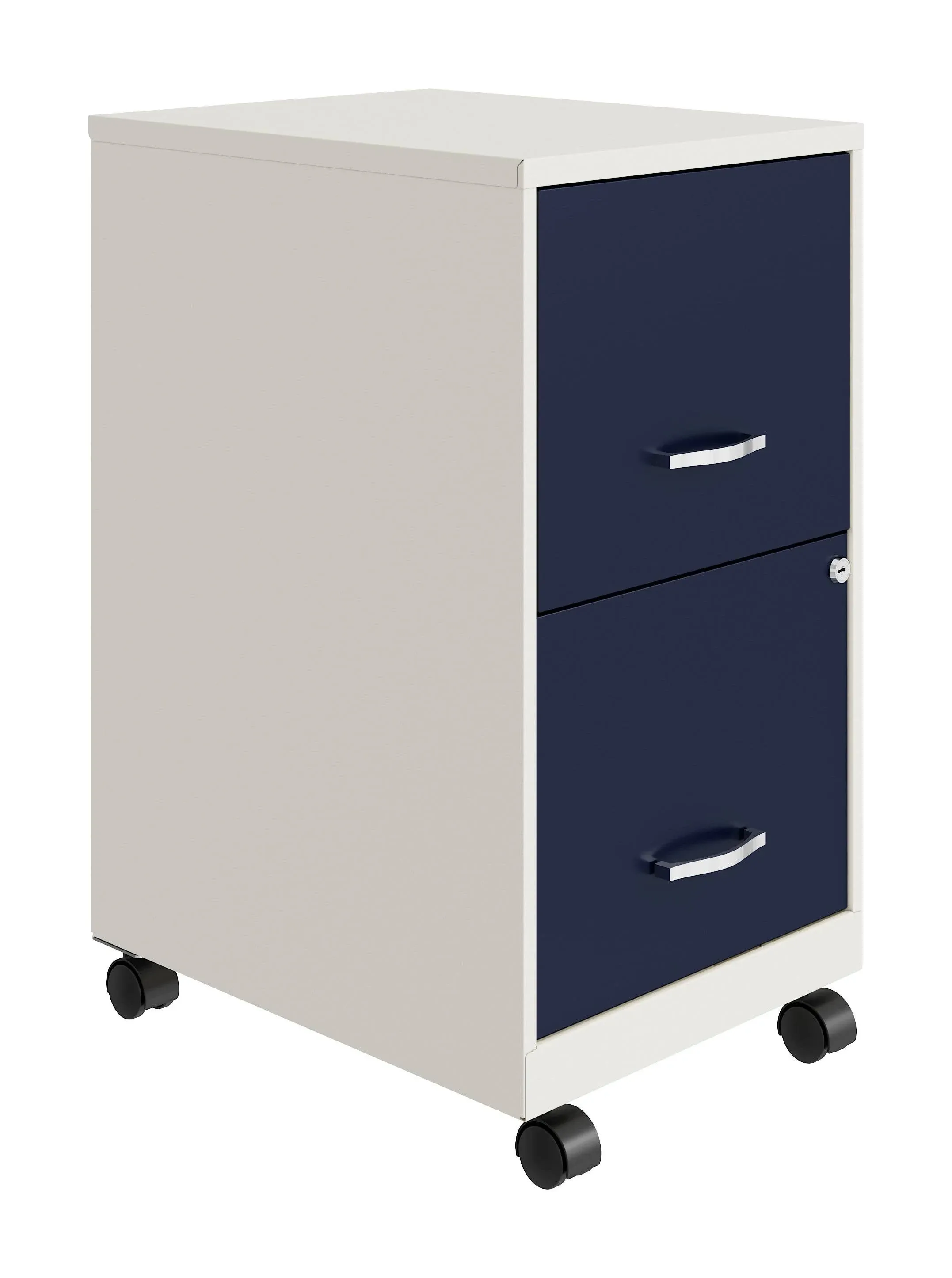 Space Solutions SOHO Smart File 2-Drawer Mobile Vertical File Cabinet, Letter Size, Lockable, Pearl White/Navy (25335) | Staples