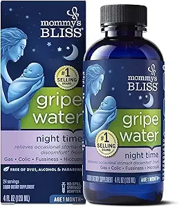 Mommy's Bliss Gripe Water Night Time, Infant Gas & Colic Relief, Gentle & Safe, 4 Weeks+, 4 FL OZ Bottle (Pack of 1)