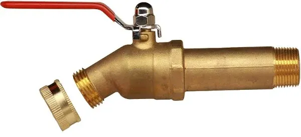 HMP011 LF Brass 3/4" MIP Water Heater Drain/Flush Valve(Full Port, Ball Valve, 3 inch Shank, W/Garden Hose Cap and Thread Tape)