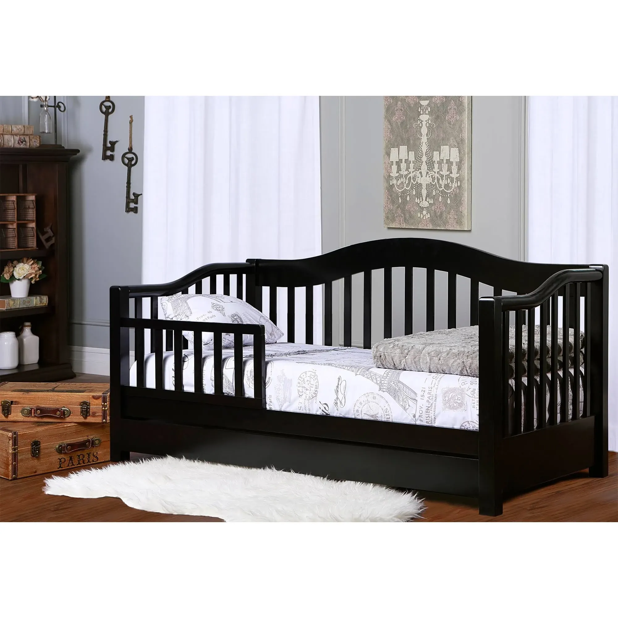 Camas Para Niños Toddler Day Bed Solid Wood Frame with Storage Drawer Black NEW