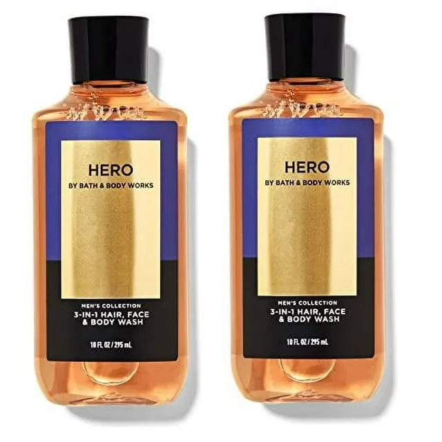 Bath & Body Works For Men HERO 3-in-1 Hair, Face & Body Wash - Value Pack lot of 2 - Full Size