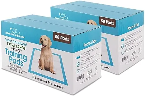 Best Pet Supplies, XL (36" x 27.5") Disposable Puppy Pads for Whelping Puppies and Training Dogs, 100 Pack - Ultra Absorbent, Leak Resistant, and Track Free for Indoor Pets - Baby Blue