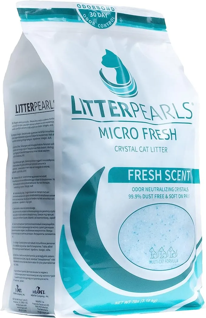 Litter Pearls Crystal Cat Litter with Odorbond- Superior Odor Control, Soft-On-Paws, Low Dust, 7lb, Micro Fresh