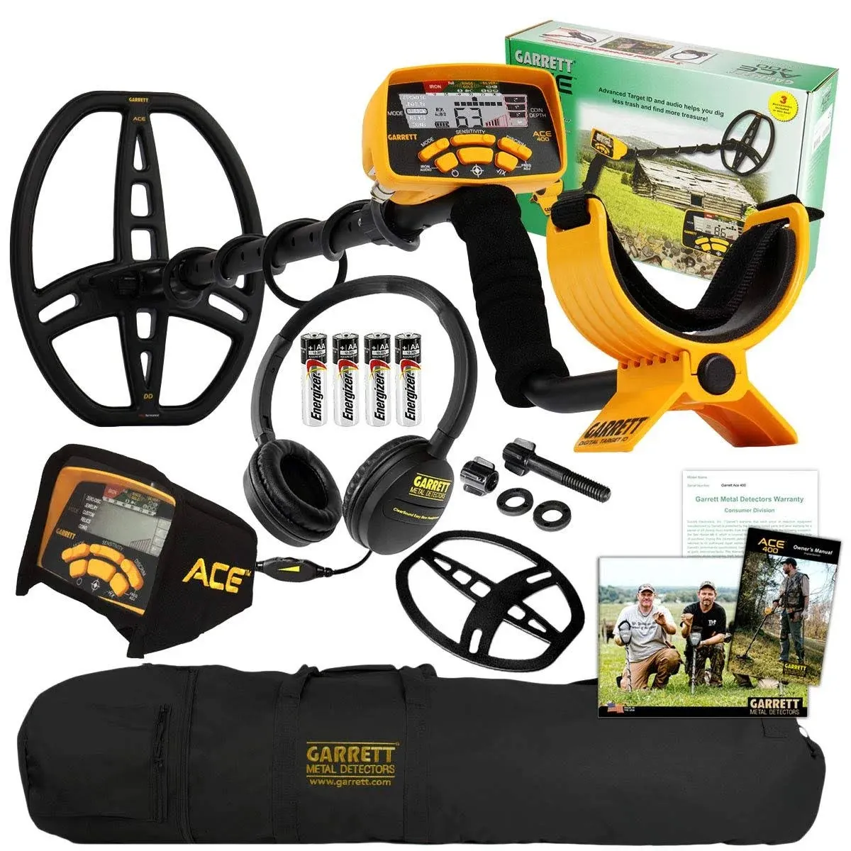 Garrett ACE 400 Metal Detector with ClearSound Headphones, Pouch, and Carry Bag