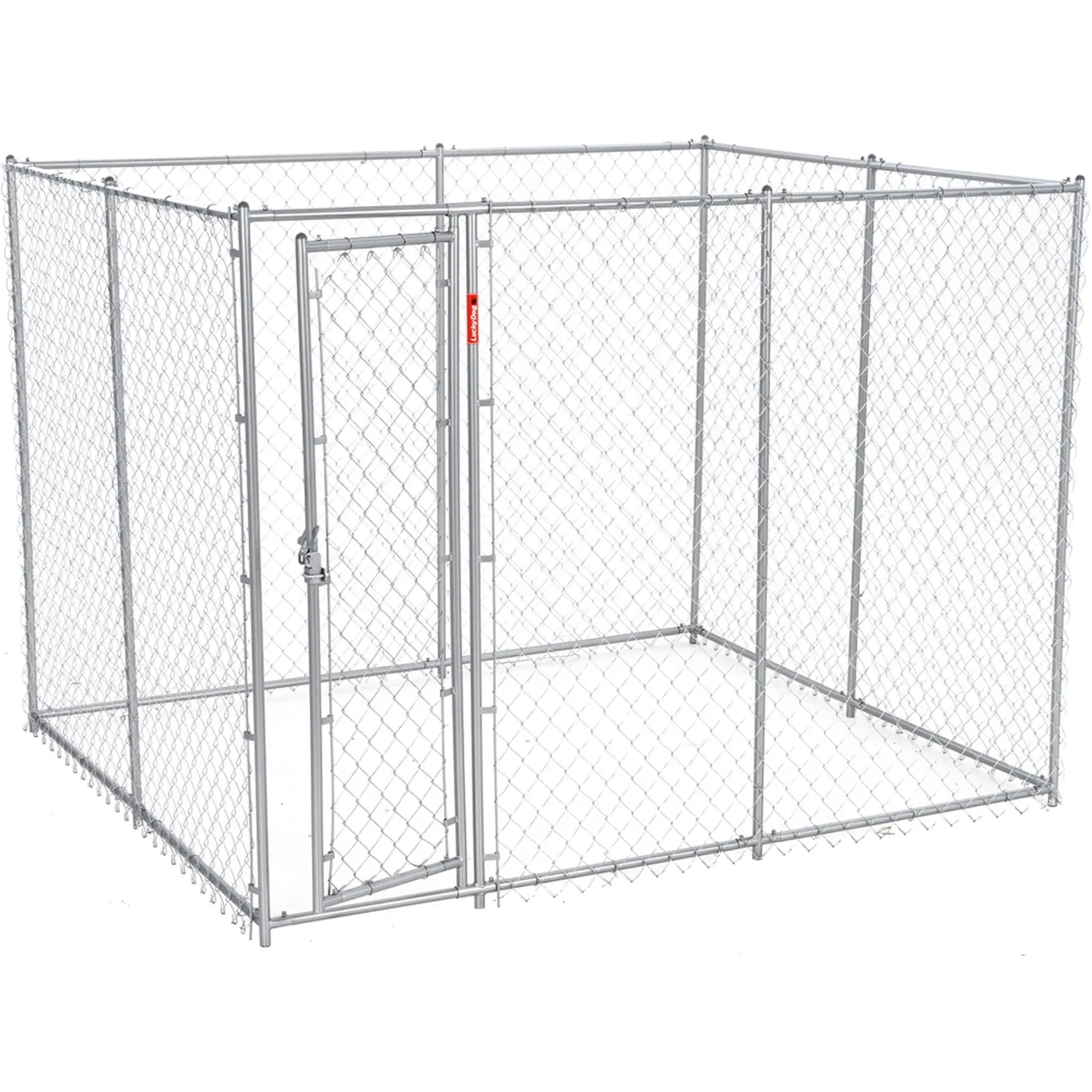 Lucky Dog 61528EZ Adjustable 10' x 5' x 6' Heavy Duty Outdoor Galvanized Steel Chain Link Dog Kennel Enclosure w/ Latching Door for Dogs Up to 125lbs