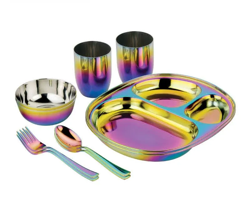 Stainless Steel Mindful Mealtime 5 Piece Dish Set | Divided Plate + 8 Ounce C...