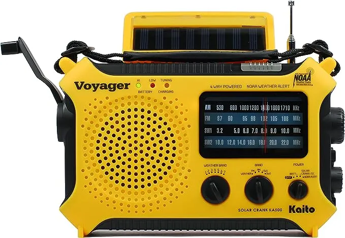 Kaito KA500 5-way Powered Solar Power,Dynamo Crank, Wind Up Emergency AM/FM/SW/NOAA Weather Alert Radio with Flashlight,Reading Lamp and Cellphone Charger, Yellow