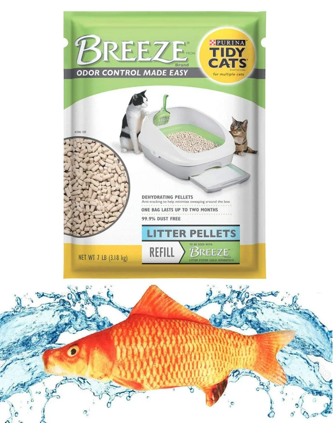 Variety Pack Bundle Including a 7.5" Triple Strength Catnip Toy and Tidy Cats Breeze Pellets (1) 7lb Bag.