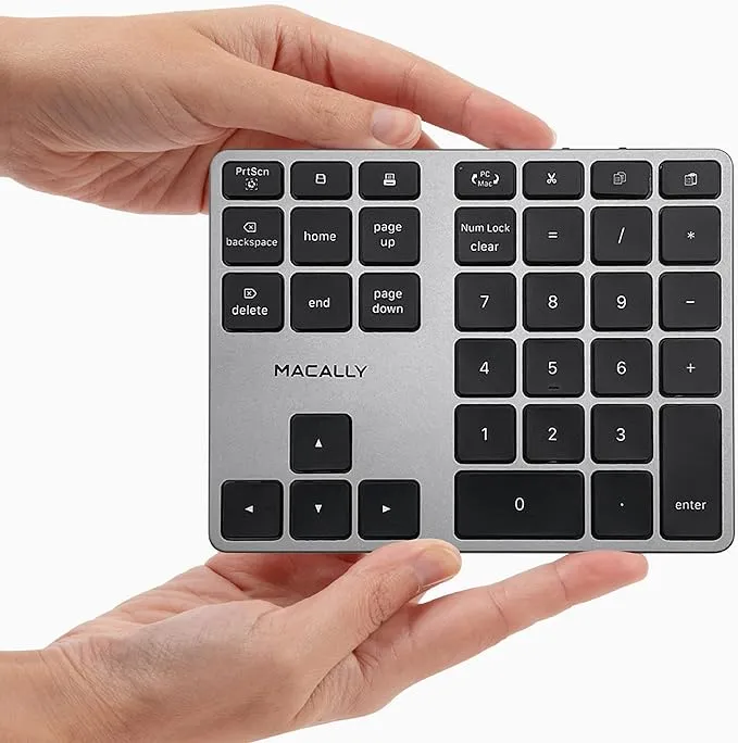 Macally Bluetooth Number Pad for Laptop Slim Aluminum Design Rechargeable Wireless Numeric Keypad 35 Key Numpad Keyboard F