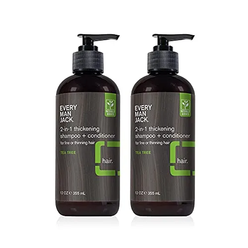 Every Man Jack Tea Tree Mens Thickening 2-in-1 Shampoo + Conditioner - Restore Thickness, Cleanse, and Condition - Made with Naturally Derived Ingredients - Paraben Free, Dye Free