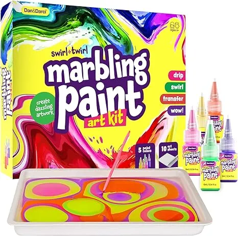 Marbling Paint Art Kit for Kids - Arts and Crafts Gifts for Girls & Boys Ages 6-12 Years Old - Craft Kits Set - Best Paint Gift Ideas Activities Toys Age 5 6 7 8 9 10 Year Olds - Marble Painting Kits