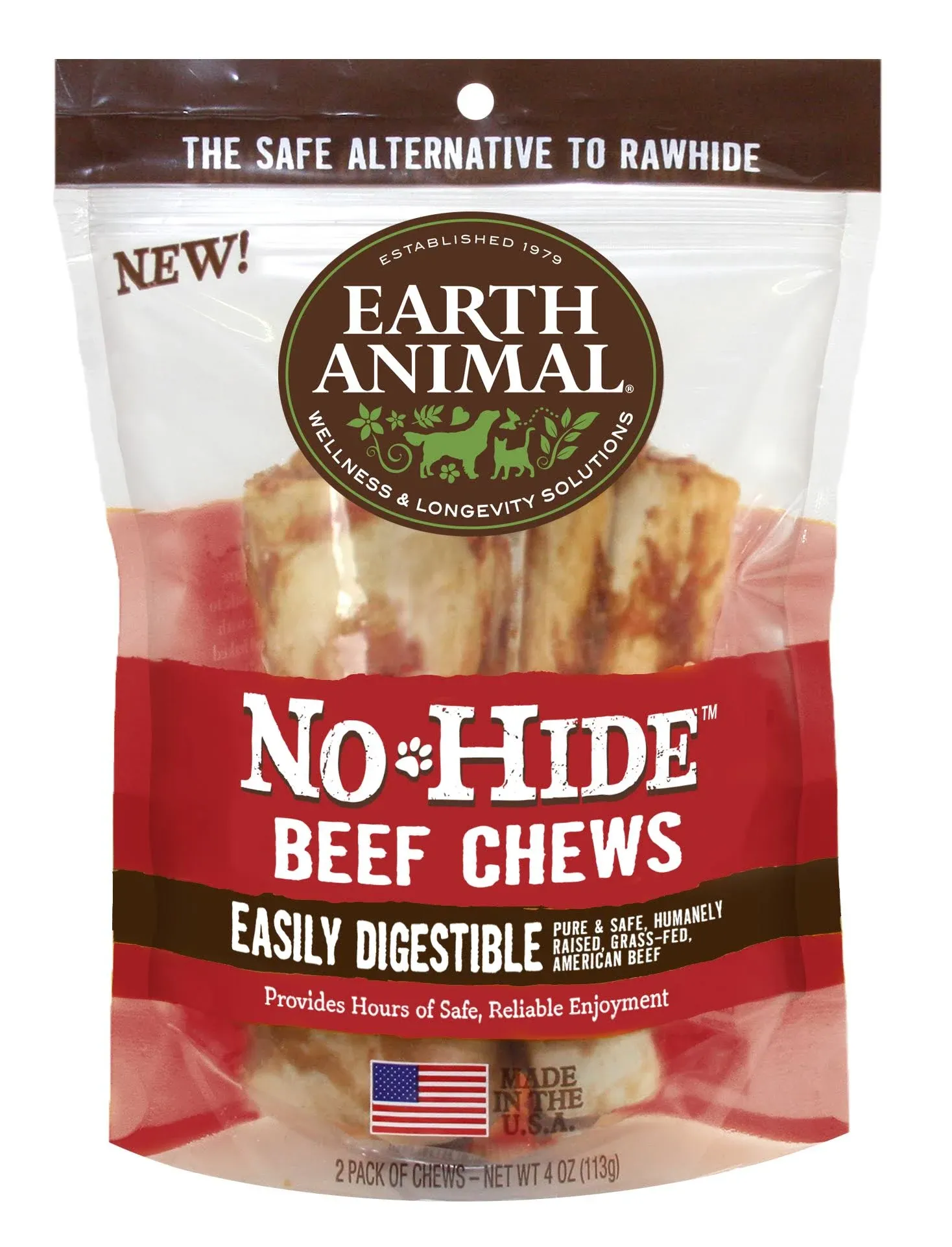 Earth Animal Dog No Hide Beef Chews 4" 2-Pack