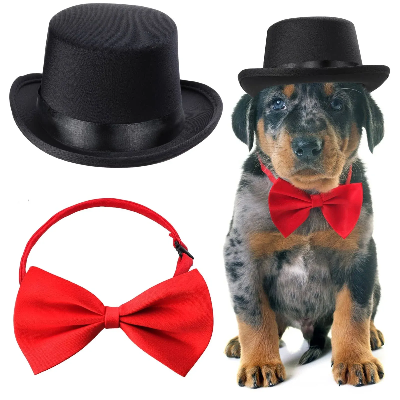 Yewong 2 Pieces Pet Formal Accessories Set - Pet Top Hat with Pet Black-A