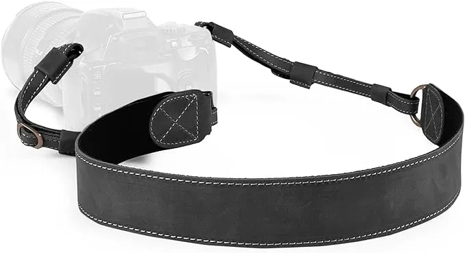 MegaGear MG1514 Sierra Series Genuine Leather Shoulder Neck Strap - Black