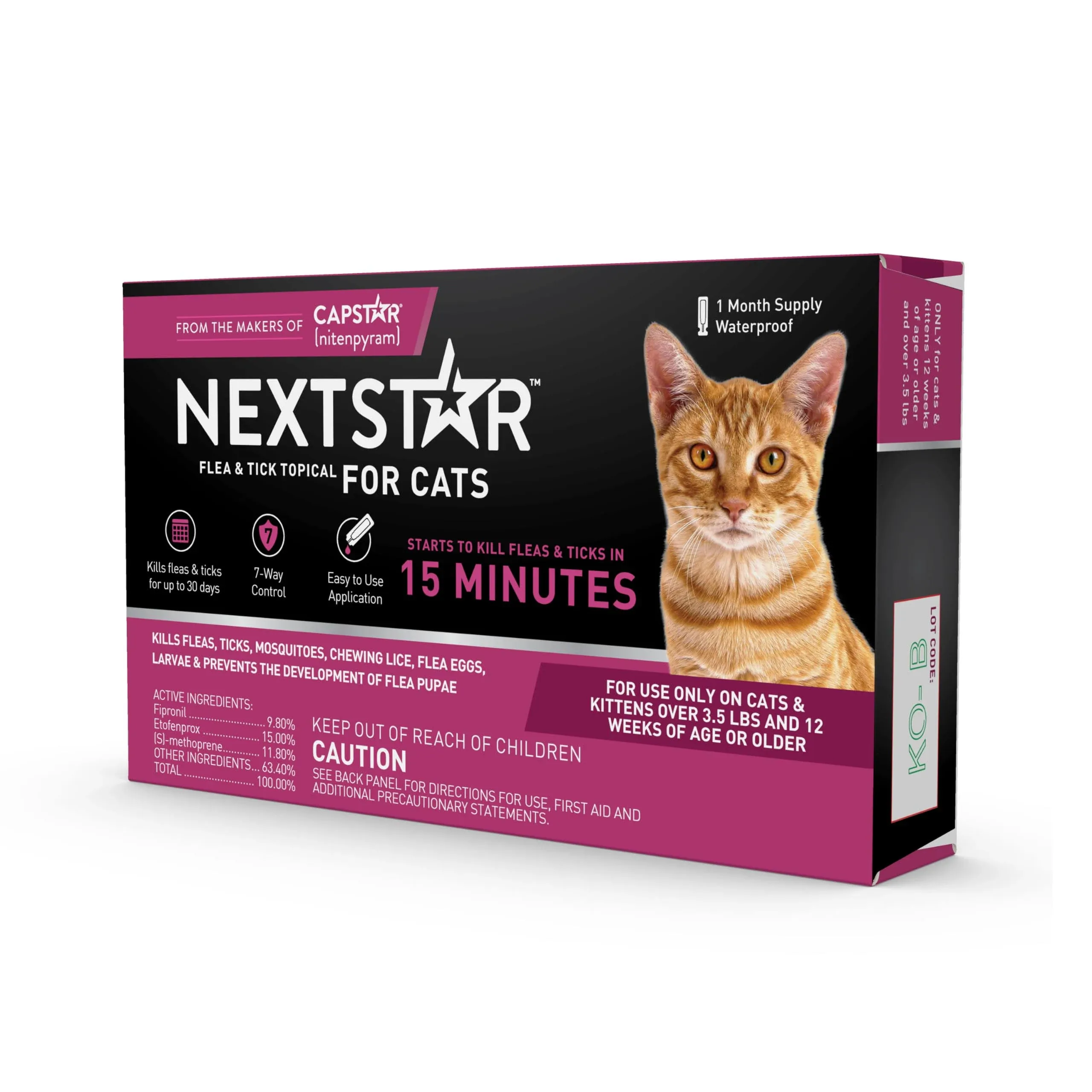 Nextstar Flea & Tick Topical Prevention for Cats Over 3.5 lbs, 1-Month Supply ...