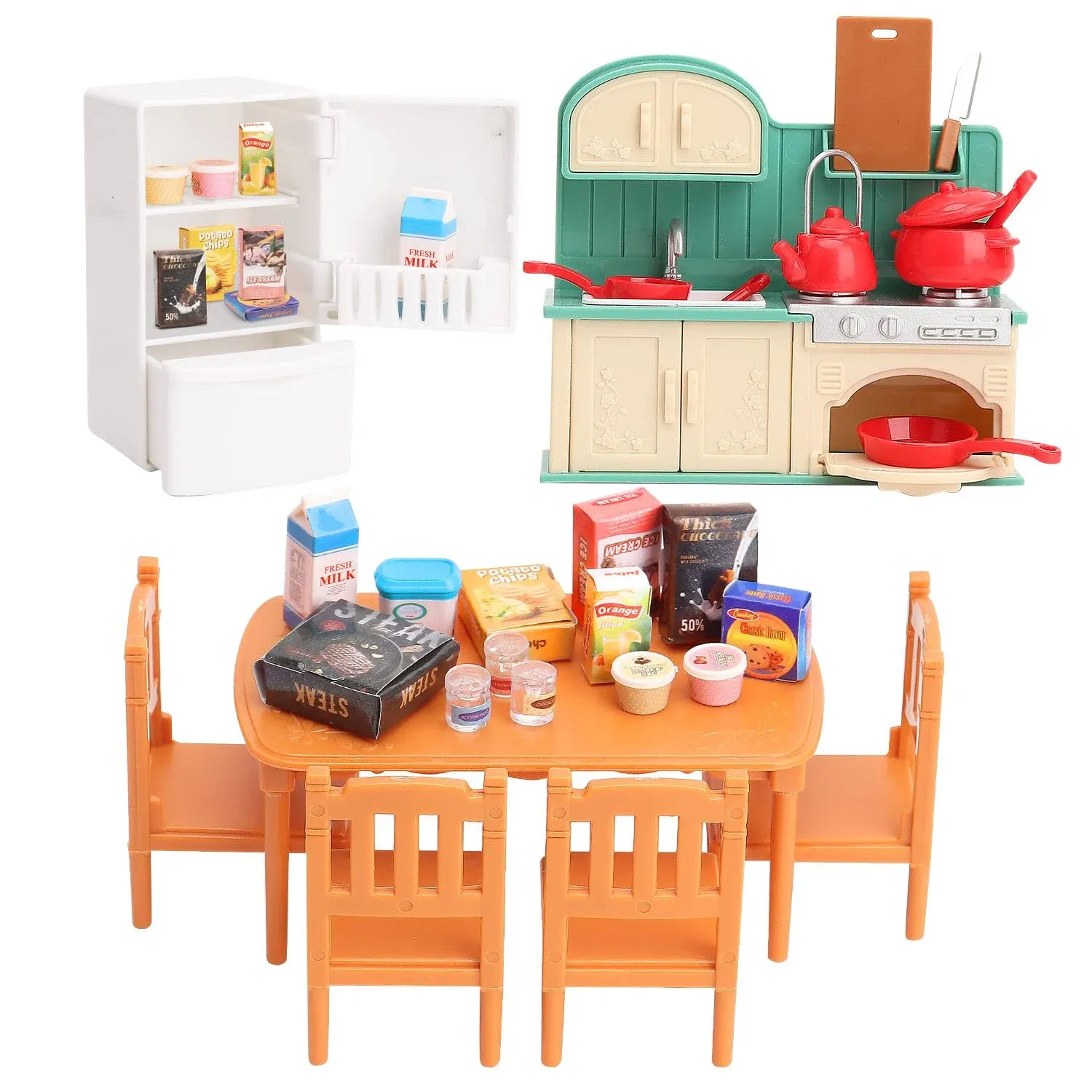 Dollhouse Furniture Set for Kids Toys Miniature Doll House Accessories Pretend Play Toys for Boys Girls & Toddlers Age 3+ with Kitchen